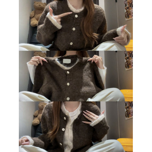 毛衣外套女秋冬季2025新款小香慵懶高級感絕美假兩件針織開衫上衣 毛衣外套女秋冬季2025新款小香慵懶高級感絕美假兩件針織開衫上衣