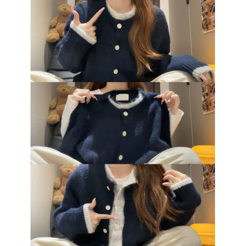 毛衣外套女秋冬季2025新款小香慵懶高級感絕美假兩件針織開衫上衣 毛衣外套女秋冬季2025新款小香慵懶高級感絕美假兩件針織開衫上衣