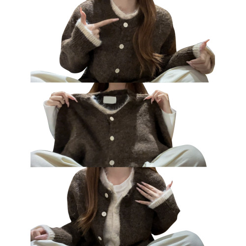 毛衣外套女秋冬季2025新款小香慵懶高級感絕美假兩件針織開衫上衣 毛衣外套女秋冬季2025新款小香慵懶高級感絕美假兩件針織開衫上衣