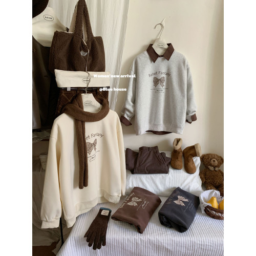 韓版時尚豹紋蝴蝶結圓領長袖衛衣女秋冬寬松休閒百搭減齡套頭上衣 韓版時尚豹紋蝴蝶結圓領長袖衛衣女秋冬寬松休閒百搭減齡套頭上衣