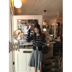 韓系撞色條紋開衫毛衣外套女秋冬小香風短款慵嬾溫柔風針織衫上衣