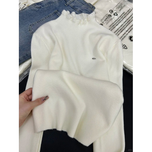 絕美半高領蕾絲針織衫女秋冬洋氣曡穿木耳邊內搭打底上衣軟糯毛衣