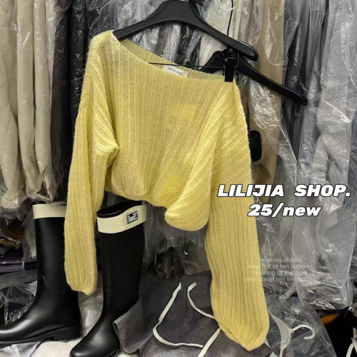 韓國東大門2025秋季韓版簡約慵懶風斜肩針織衫毛衣女百搭長袖上衣 韓國東大門2025秋季韓版簡約慵懶風斜肩針織衫毛衣女百搭長袖上衣