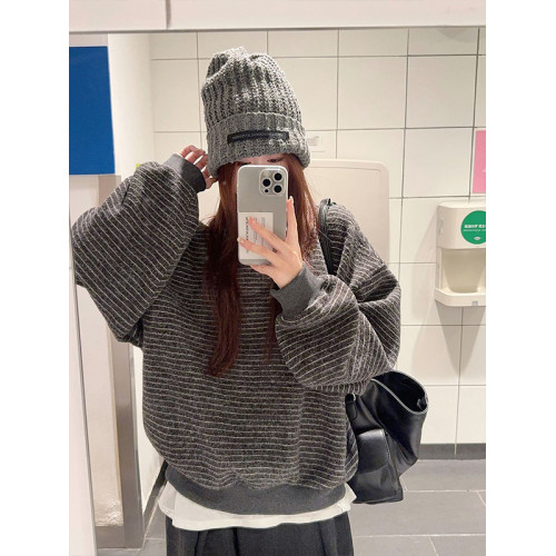 設計感圓領條紋長袖套頭衛衣女2025秋冬新款百搭寬松顯瘦休閒上衣 設計感圓領條紋長袖套頭衛衣女2025秋冬新款百搭寬松顯瘦休閒上衣