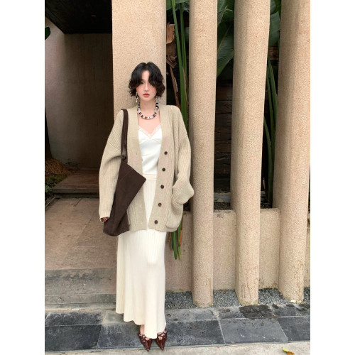 酒午自製【慵嬾日光】港風復古秋季羊毛混紡針織開衫中長款外套女