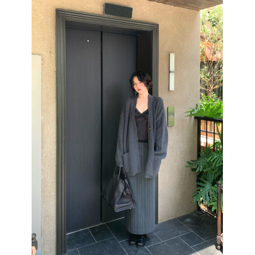 酒午自製【慵嬾日光】港風復古秋季羊毛混紡針織開衫中長款外套女