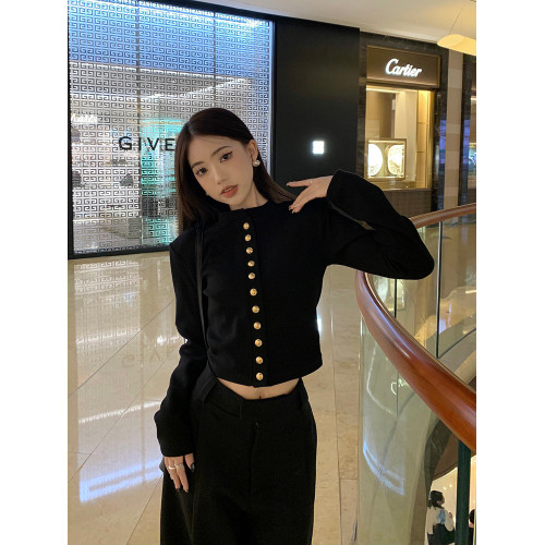 黑色小香風外套女早春氣質高級上衣修身毛衣長袖短款針織開衫外搭