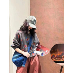 歐版時尚毛圈衛衣女2025秋季新款寬松圓領寬松印花蝙蝠衫長袖上衣