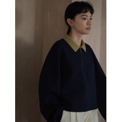 哈齒小姐 正統學院風撞色Polo領衛衣空氣層針織面料寬松顯瘦上衣