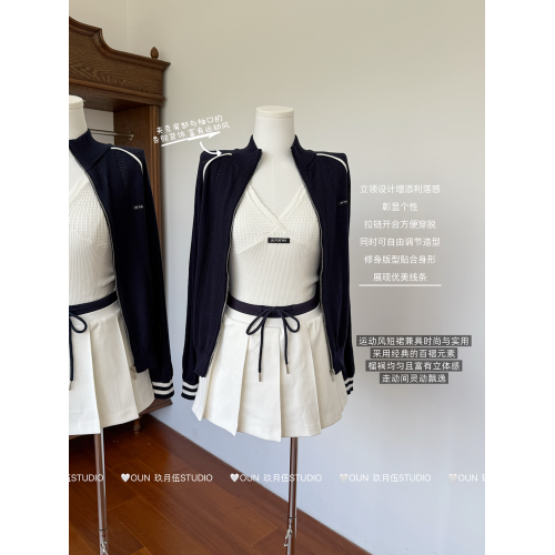 玖月伍 | 早秋設計感小衆針織拉鍊上衣女修身減齡長袖外套