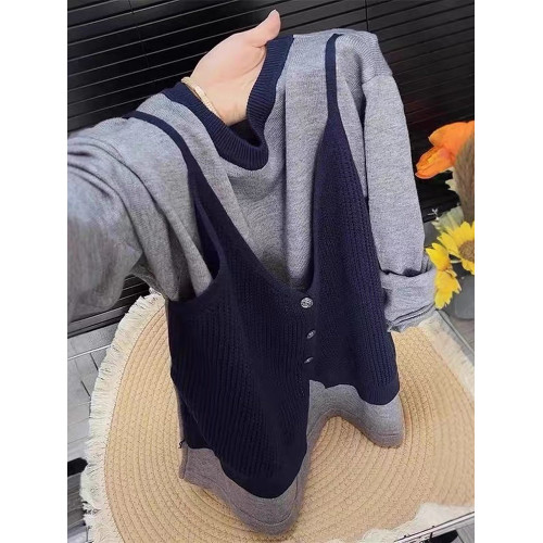 假兩件拼接針織衫女2025早秋季新款顯瘦長袖韓系穿搭顯瘦毛衣上衣