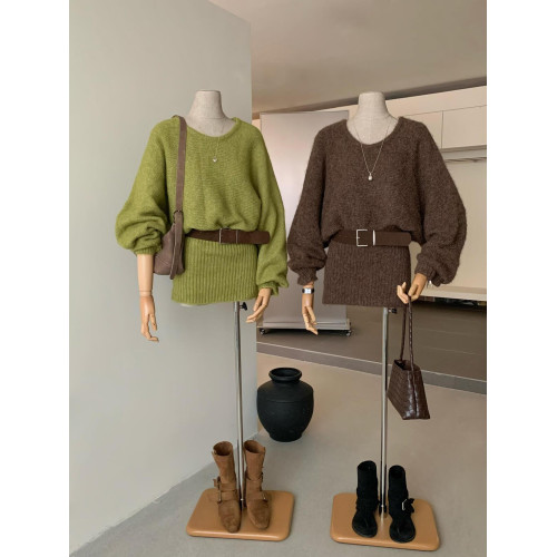 早秋新款針織蝙蝠長袖斜肩收腰包臀裙辣妹修身毛衣連衣裙配腰帶