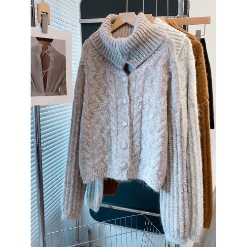 高領毛衣外套女2025秋冬新款寬松慵懶風翻領外穿上衣厚針織開衫潮 高領毛衣外套女2025秋冬新款寬松慵懶風翻領外穿上衣厚針織開衫潮