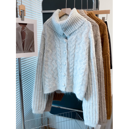 高領毛衣外套女2025秋冬新款寬松慵懶風翻領外穿上衣厚針織開衫潮 高領毛衣外套女2025秋冬新款寬松慵懶風翻領外穿上衣厚針織開衫潮