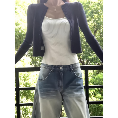 韓系針織開衫小吊帶套裝女秋季2025新款甜辣風修身收腰兩件套上衣 韓系針織開衫小吊帶套裝女秋季2025新款甜辣風修身收腰兩件套上衣