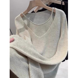 歐貨2025秋季新款顯瘦百搭假兩件純色簡約風六羊毛針織衫上衣女潮