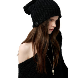 4muggle“剛柔物語”黑色棒針針織鬭篷不規則純欲毛衣露肩上衣女