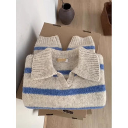 秋冬新款時尚設計感翻領條紋針織衫毛衣厚寬松大碼外穿毛衣