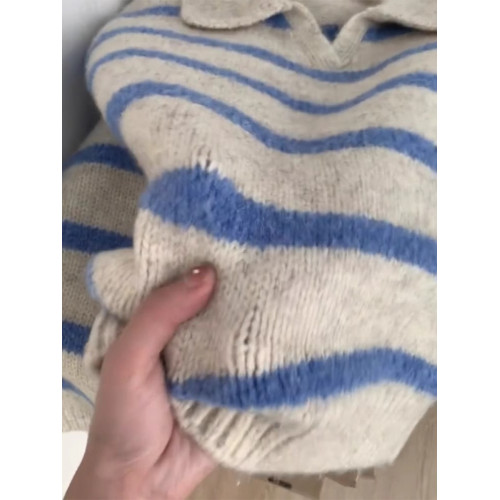 秋冬新款時尚設計感翻領條紋針織衫毛衣厚寬松大碼外穿毛衣