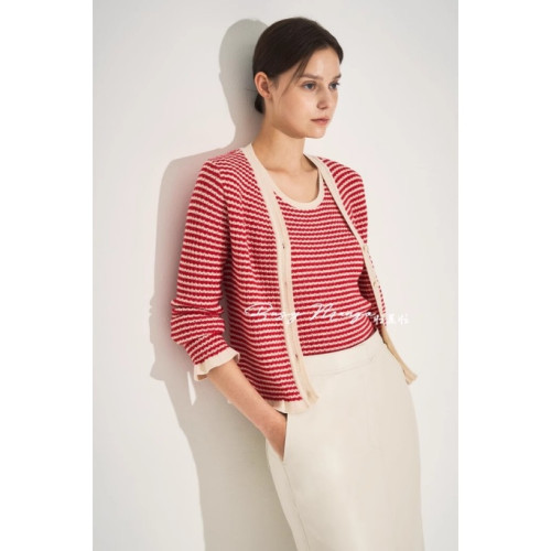 [降價啦]自畱款~主打款~兩件套~撞色條紋彈力通勤百搭羊毛針織衫