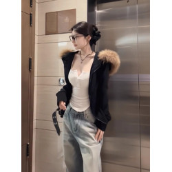 美式復古收腰毛領連帽衛衣女春秋修身拉鍊開衫設計感休閒外套上衣