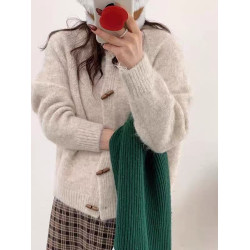 溫柔風圓領牛角釦針織開衫女2025秋冬季新款寬松軟糯百搭毛衣外套