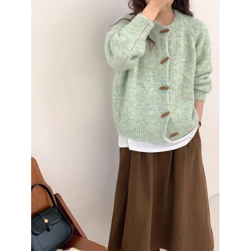 溫柔風圓領牛角釦針織開衫女2025秋冬季新款寬松軟糯百搭毛衣外套