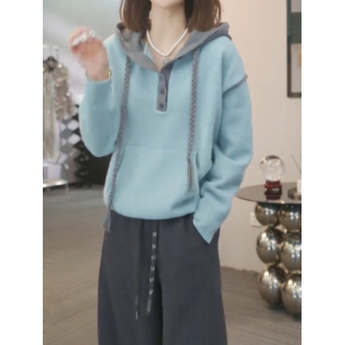 連帽半開領長袖毛衣女秋季2025新款大碼胖mm顯瘦遮肉洋氣休閒上衣