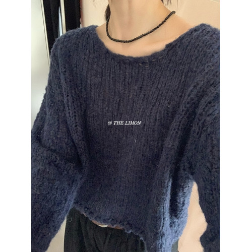 THE LIMON檸檬綠茶韓系甜美氛圍感軟糯花紗休閒套頭毛衣女秋季