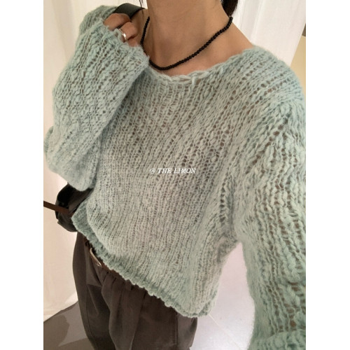 THE LIMON檸檬綠茶韓系甜美氛圍感軟糯花紗休閒套頭毛衣女秋季