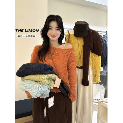 THE LIMON檸檬綠茶韓系甜美氛圍感軟糯花紗休閒套頭毛衣女秋季