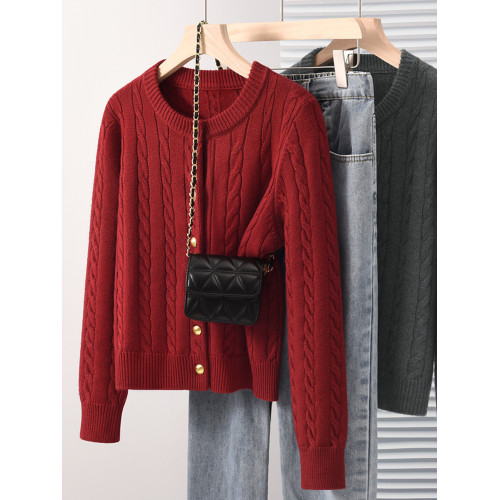 都市麗人紅色毛衣外套女秋冬季2025新款慵懶高級感麻花針織開衫Y