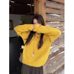 慵嬾風寬鬆軟糯毛衣女冬季內搭半開領休閒長袖針織衫韓系小衆上衣