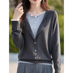 超顯瘦遮肉！XL-4XL洋氣真雙層假兩件針織開衫外套長63胸110-125