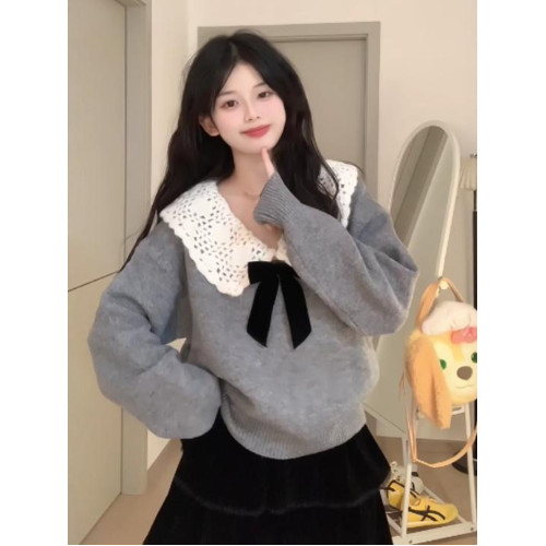 甜美設計感穿搭娃娃領毛衣女秋冬小個子溫柔減齡慵懶風針織衫上衣 甜美設計感穿搭娃娃領毛衣女秋冬小個子溫柔減齡慵懶風針織衫上衣