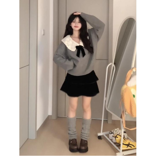 甜美設計感穿搭娃娃領毛衣女秋冬小個子溫柔減齡慵懶風針織衫上衣 甜美設計感穿搭娃娃領毛衣女秋冬小個子溫柔減齡慵懶風針織衫上衣