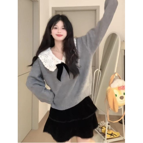 甜美設計感穿搭娃娃領毛衣女秋冬小個子溫柔減齡慵懶風針織衫上衣 甜美設計感穿搭娃娃領毛衣女秋冬小個子溫柔減齡慵懶風針織衫上衣