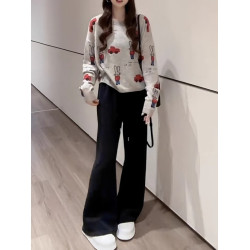 大碼女裝灰色長袖圓領毛衣秋季新款上衣微胖mm寬松顯瘦內搭打底衫