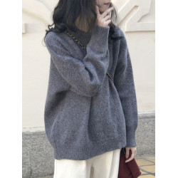 寬松慵懶圓領毛衣女秋冬新款加厚套頭外穿保暖針織衫大碼打底上衣