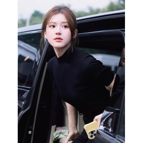 許我耀眼趙露思許妍同款半高領針織衫女秋裝2025新款五分中袖毛衣