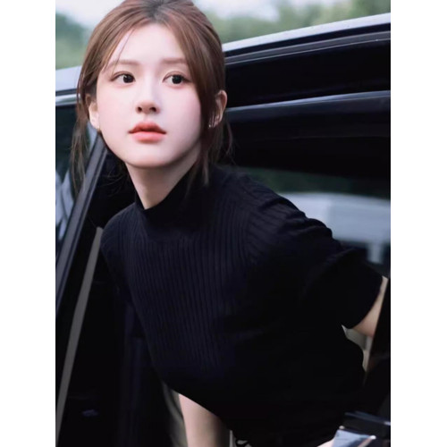 許我耀眼趙露思許妍同款半高領針織衫女秋裝2025新款五分中袖毛衣