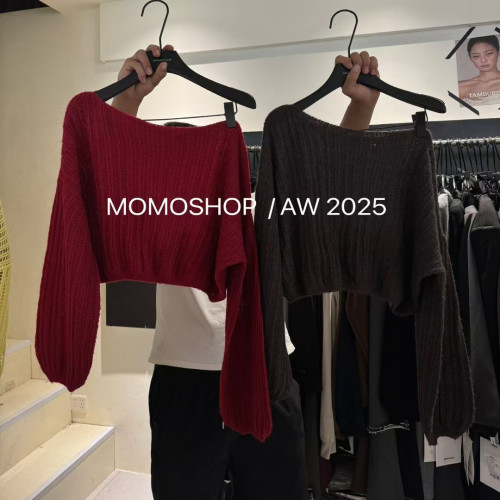 2025秋款韓版設計小衆簡約慵懶風斜肩針織衫毛衣百搭長袖上衣