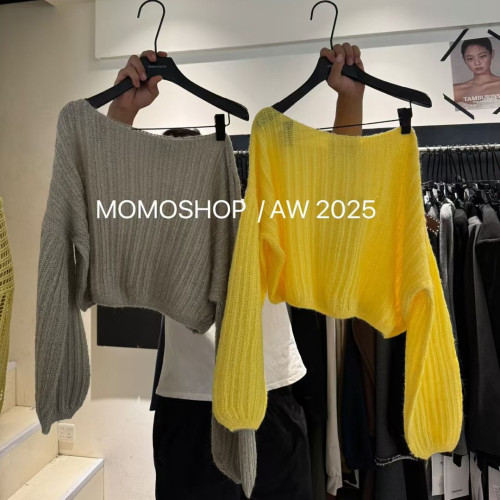 2025秋款韓版設計小衆簡約慵懶風斜肩針織衫毛衣百搭長袖上衣