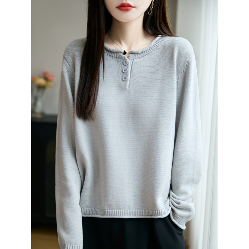 100%純棉線卷邊圓領長袖針織衫女加厚寬松套頭打底衫全棉顯瘦上衣 100%純棉線卷邊圓領長袖針織衫女加厚寬松套頭打底衫全棉顯瘦上衣