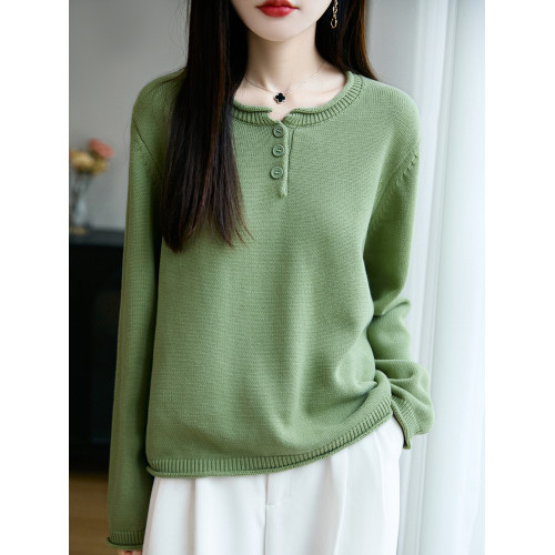 100%純棉線卷邊圓領長袖針織衫女加厚寬松套頭打底衫全棉顯瘦上衣 100%純棉線卷邊圓領長袖針織衫女加厚寬松套頭打底衫全棉顯瘦上衣