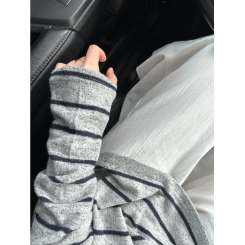 加厚磨毛慵懶風百搭寬鬆上衣女春秋條紋撞色長袖松弛顯瘦內搭T恤