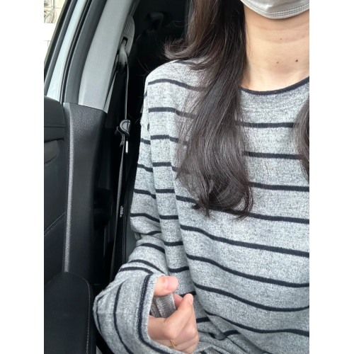 加厚磨毛慵懶風百搭寬鬆上衣女春秋條紋撞色長袖松弛顯瘦內搭T恤
