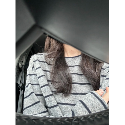 加厚磨毛慵懶風百搭寬鬆上衣女春秋條紋撞色長袖松弛顯瘦內搭T恤