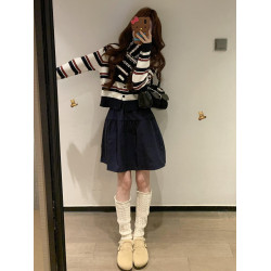 2025新款早秋季撞色條紋針織衫上衣女裝韓系爆款短款毛衣開衫外套