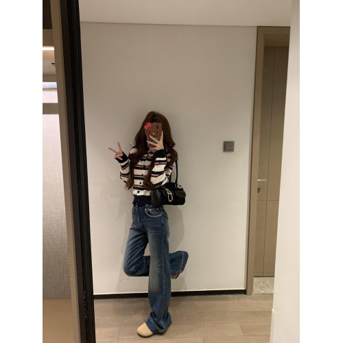 2025新款早秋季撞色條紋針織衫上衣女裝韓系爆款短款毛衣開衫外套 2025新款早秋季撞色條紋針織衫上衣女裝韓系爆款短款毛衣開衫外套